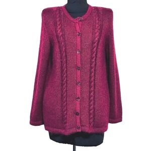 ORIS Super Fine Kid Mohair Italian Made Burgundy Womens Cardigan size 46-USA 10‎